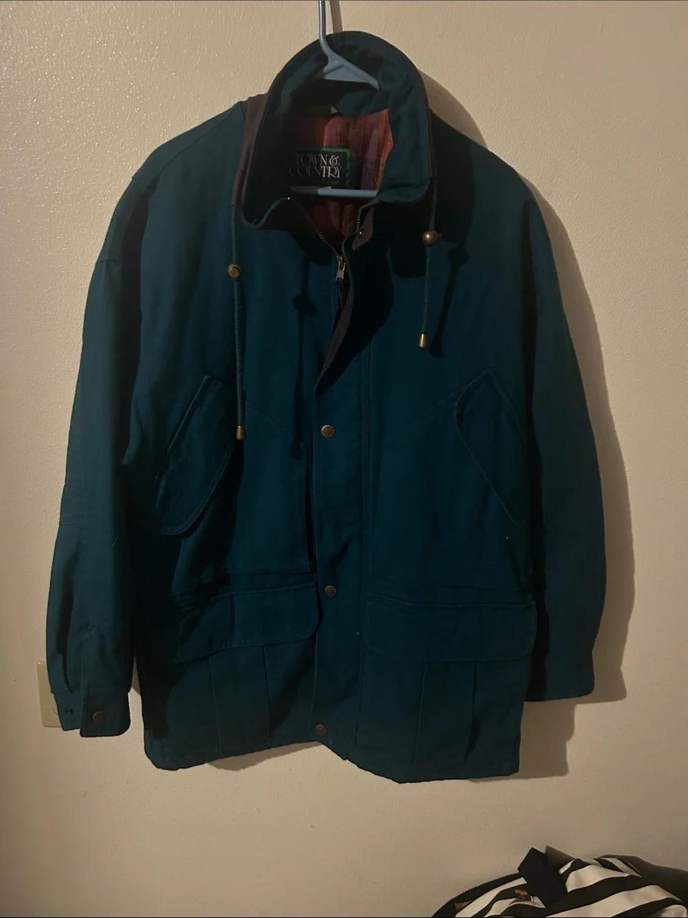 Vintage Town&Country M Men Utility Farm Field Canvas Plaid Flannel Parka Jacket